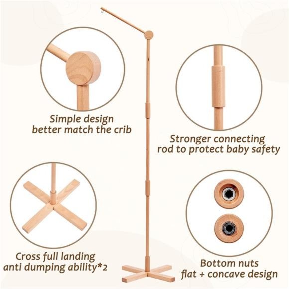 Wooden Floor-Standing Crib Mobile Arm 61 Inches, Movable Baby Mobile Hanger - Picture 3 of 6